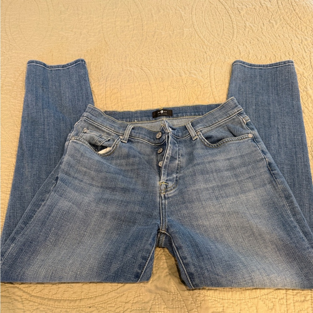 7 For All Mankind Faded Light Blue Skinny Jeans